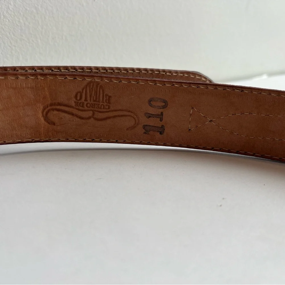 Brown Buffalo Leather Belt Cuero de Búfalo Brass Buckle Size 110 /47.5” x 1-3/8”